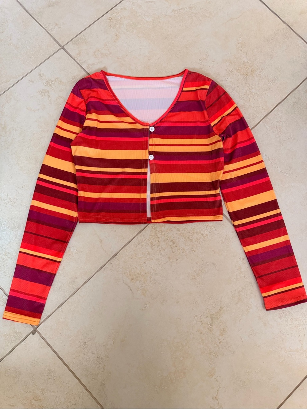 Colorful striped cropped long sleeve top